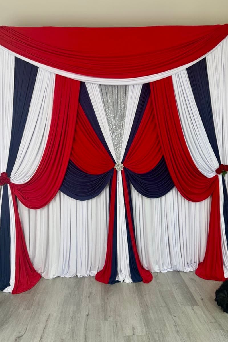 Red, white & navy themed backdrop